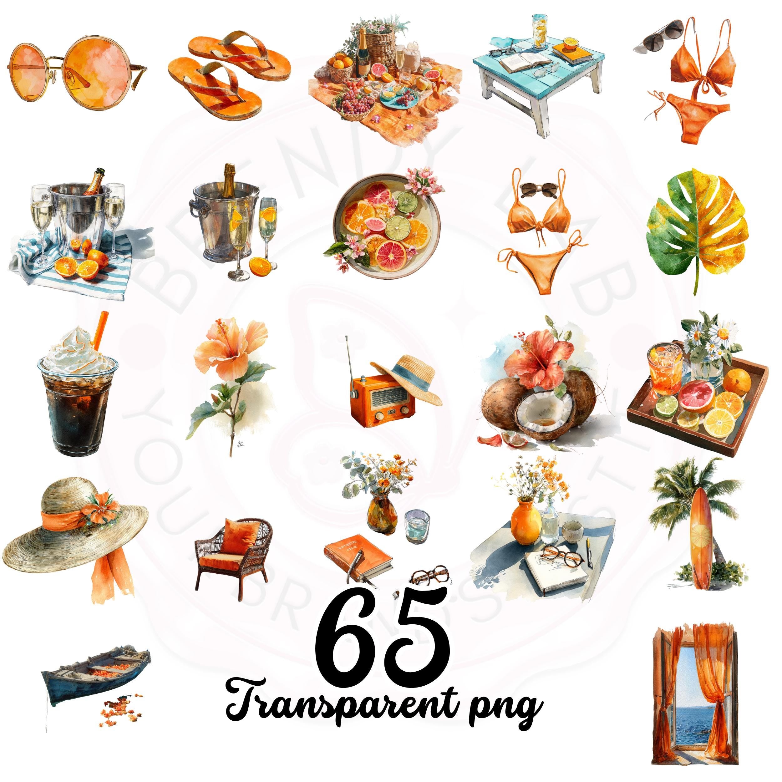Watercolor Coastal Summer Clipart: Beach Lifestyle Graphics