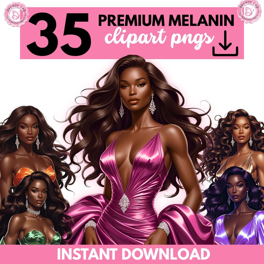 Glam Black Women Clipart Bundle: Afrocentric Fashion PNGs