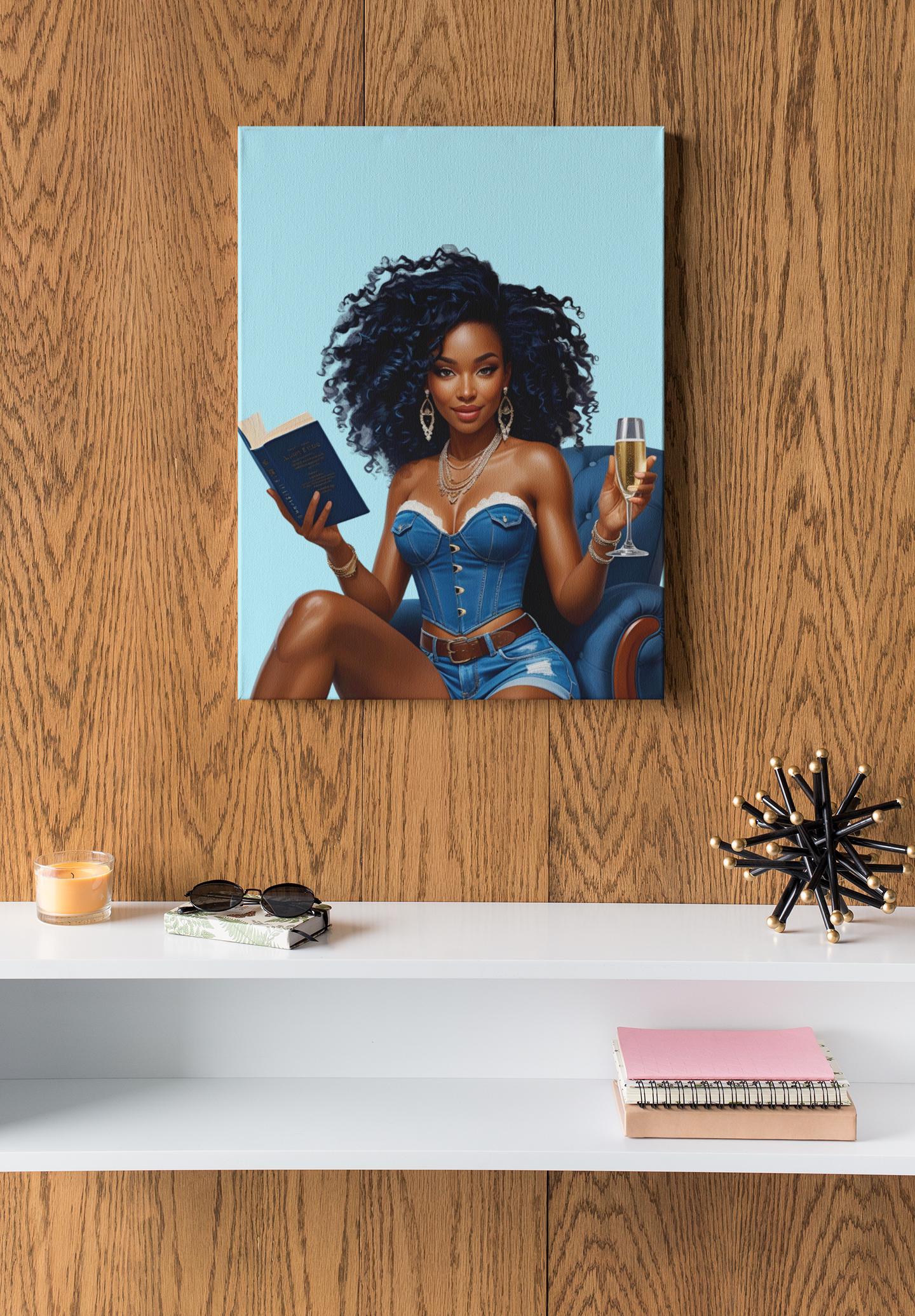 Melanin Clipart Bundle: Black Woman Reading in Denim