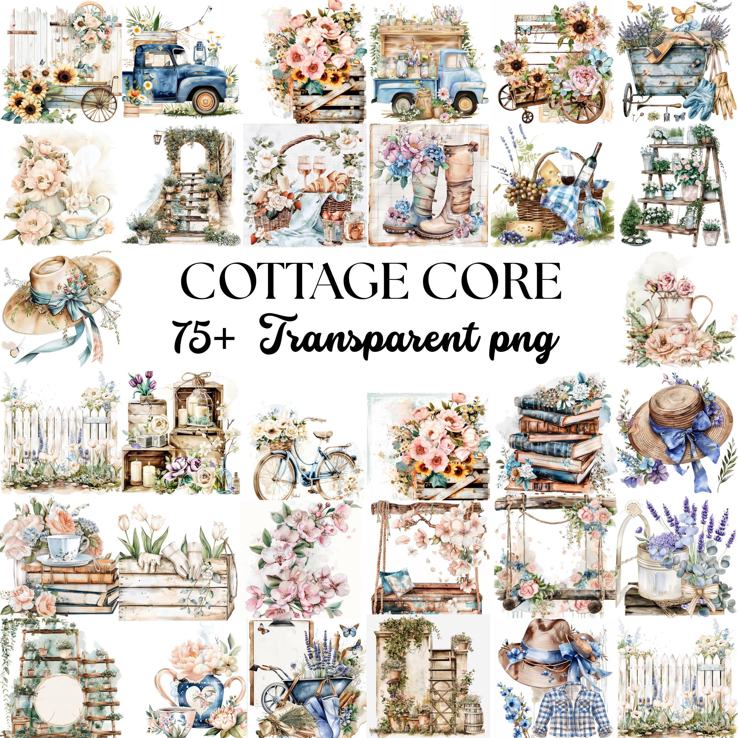 Cottagecore Watercolor Clipart Bundle: Teacups, Florals, Farmhouse Truck