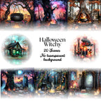 Witchy Halloween Backgrounds: Spooky Digital Clipart Bundle (PNG)