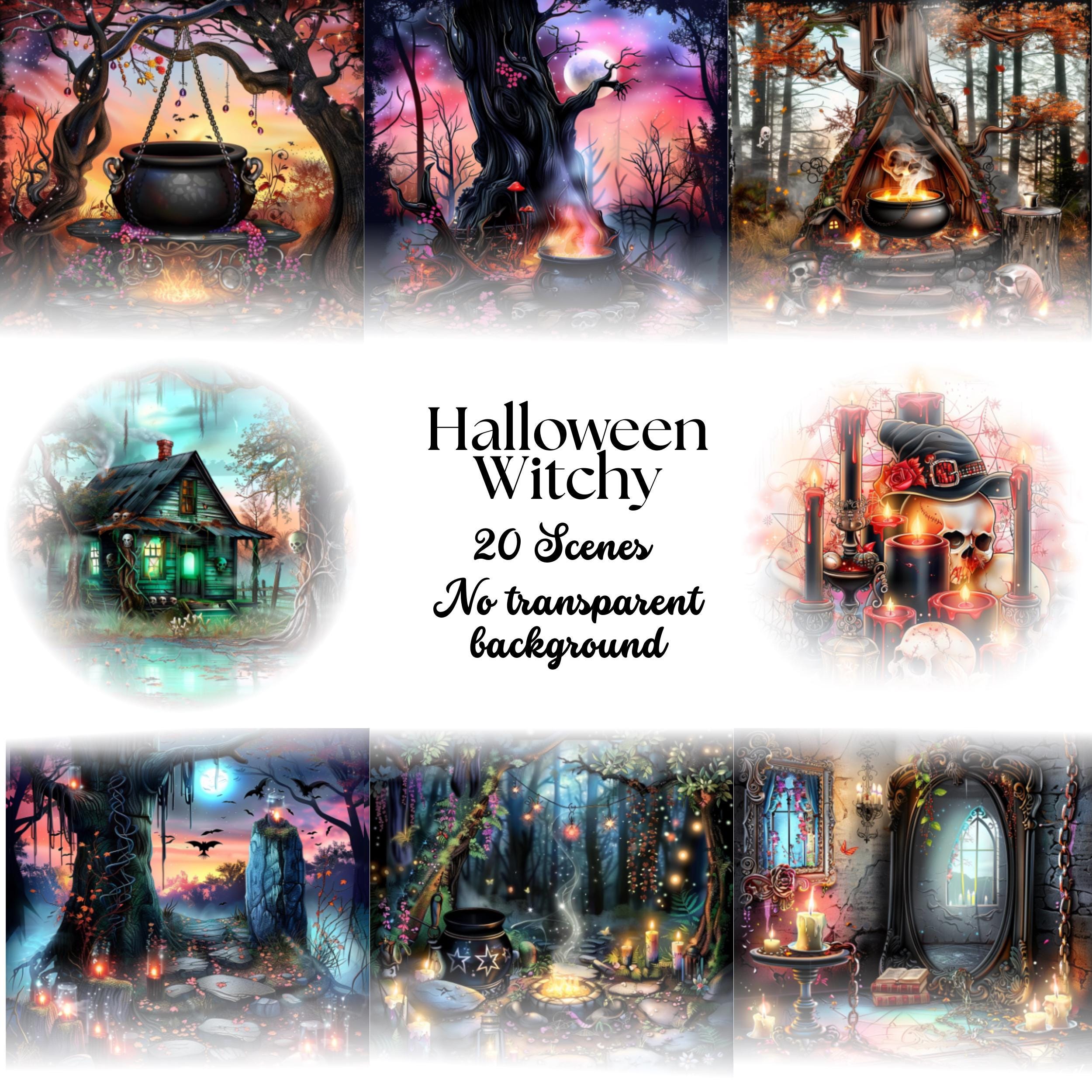 Witchy Halloween Backgrounds: Spooky Digital Clipart Bundle (PNG)