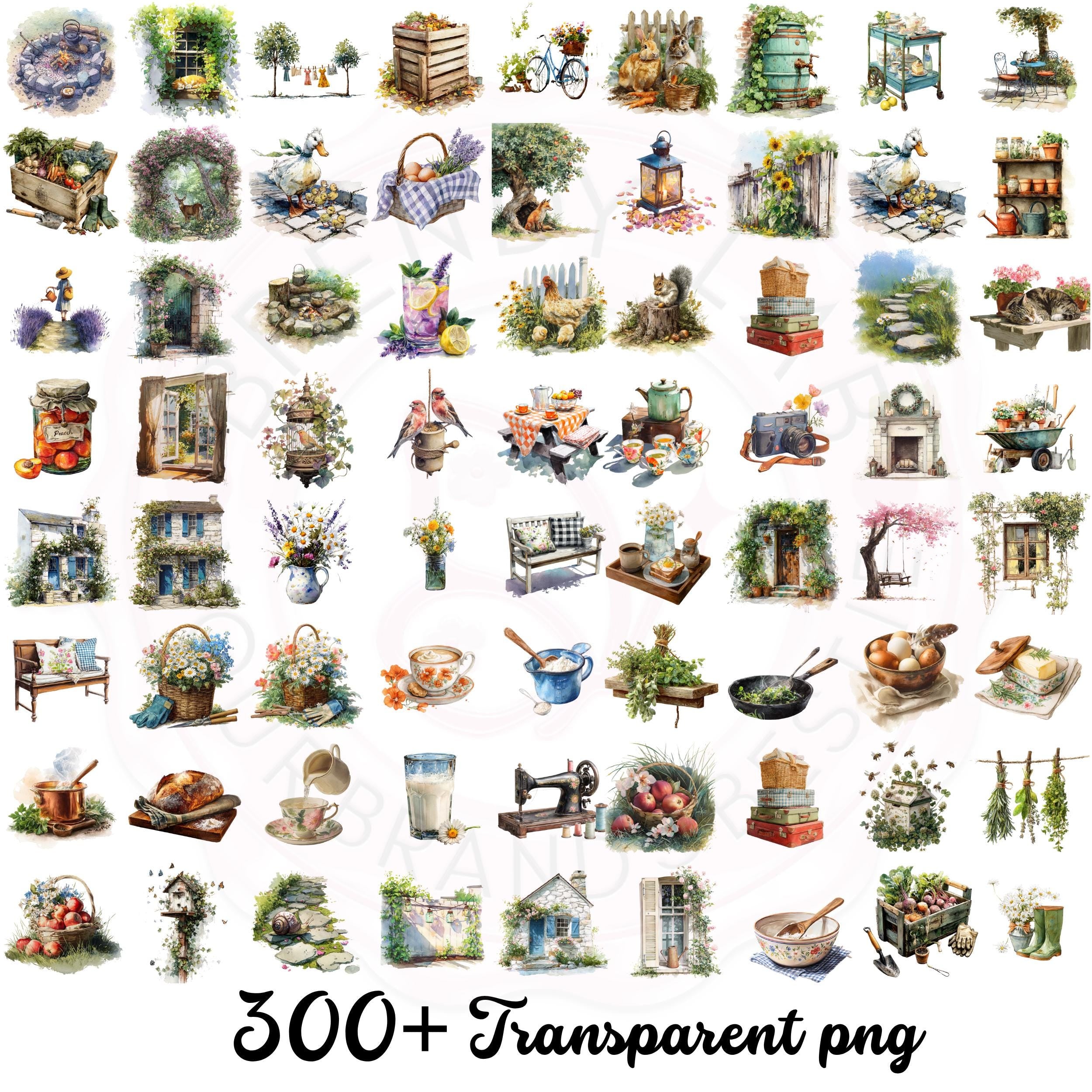 Watercolor Cottagecore Clipart Mega Bundle: 300+ Rustic Illustrations