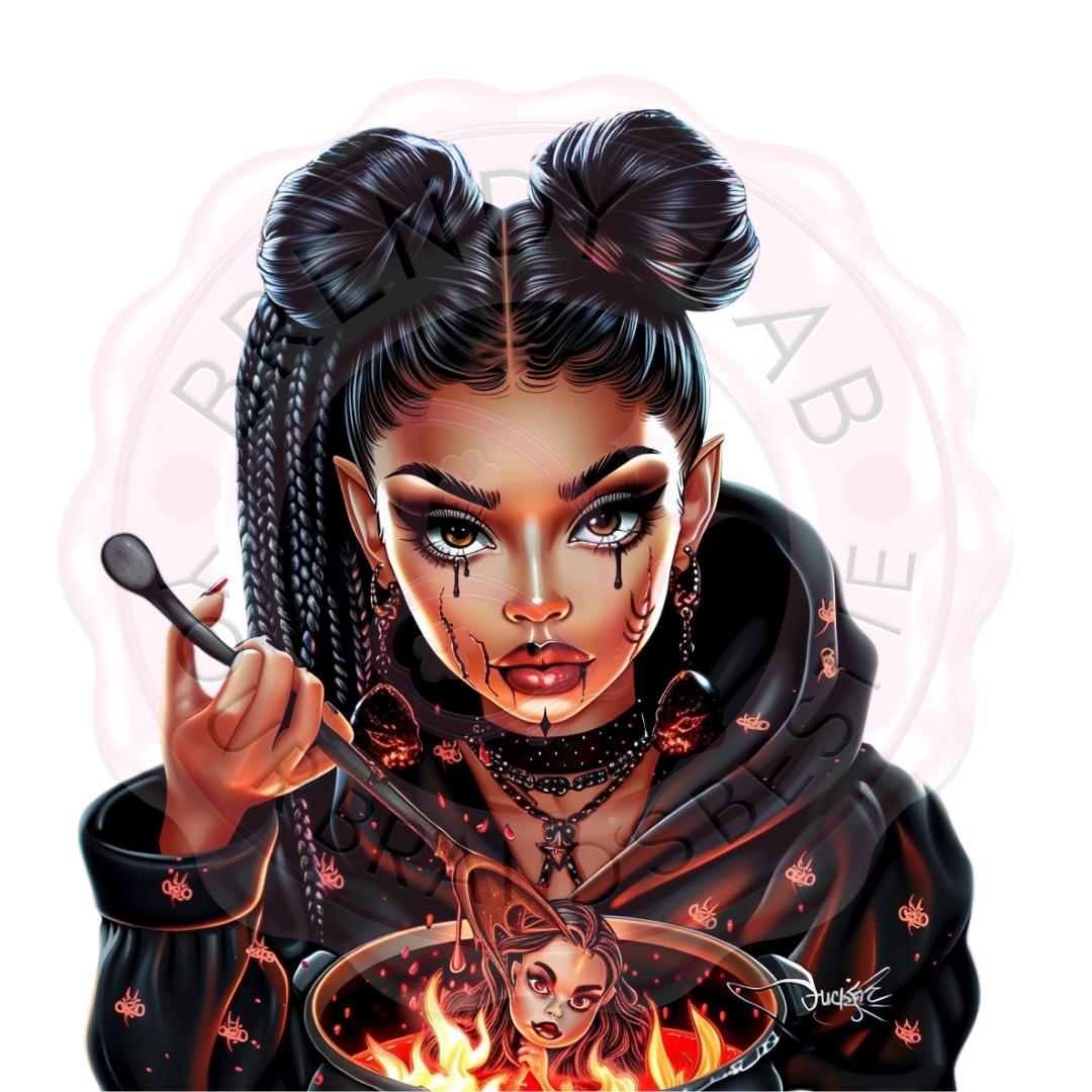Witchy Black Girl Halloween Clipart: Glam PNG Bundle