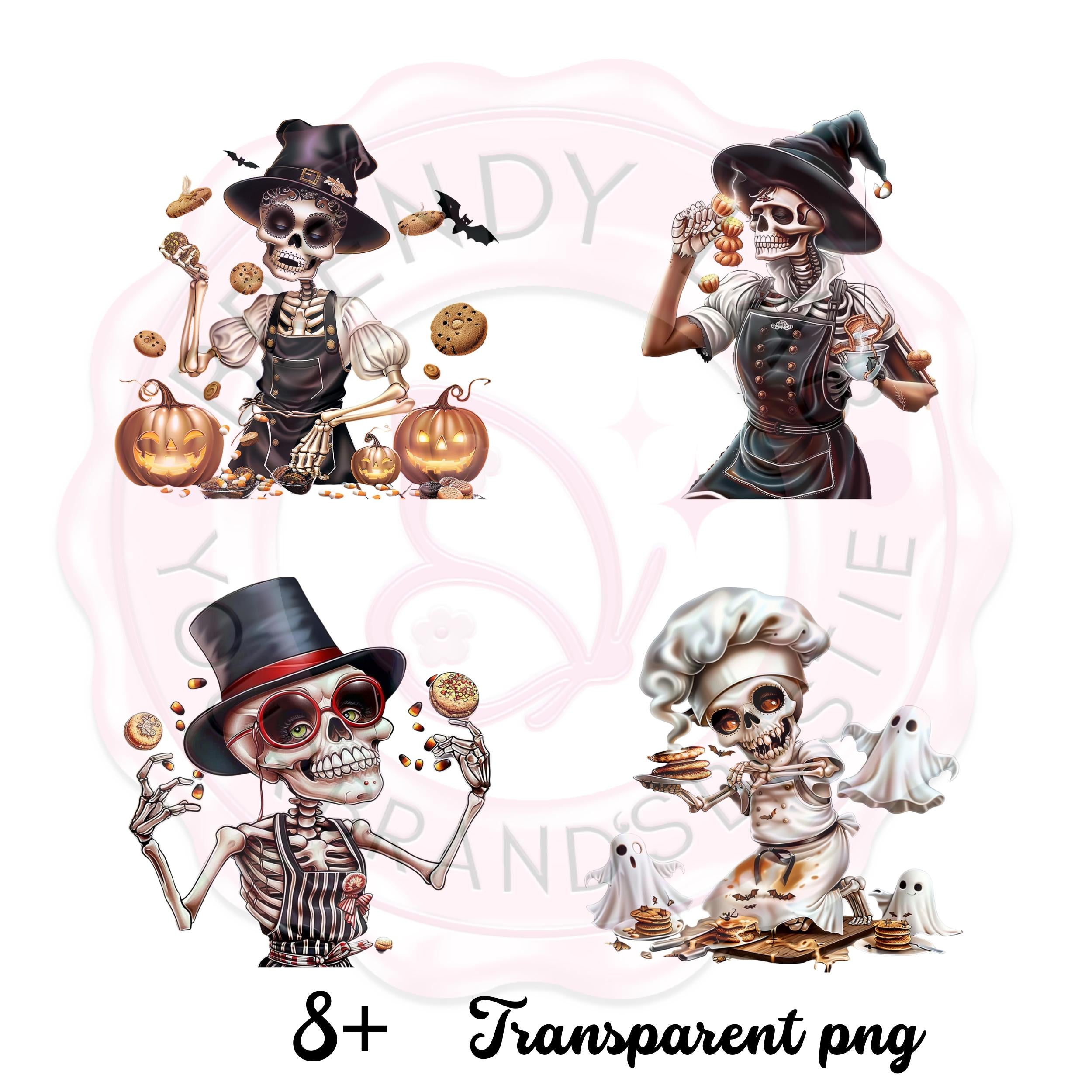 Halloween Skeleton Clipart: Spooky Chefs & Gothic Couples
