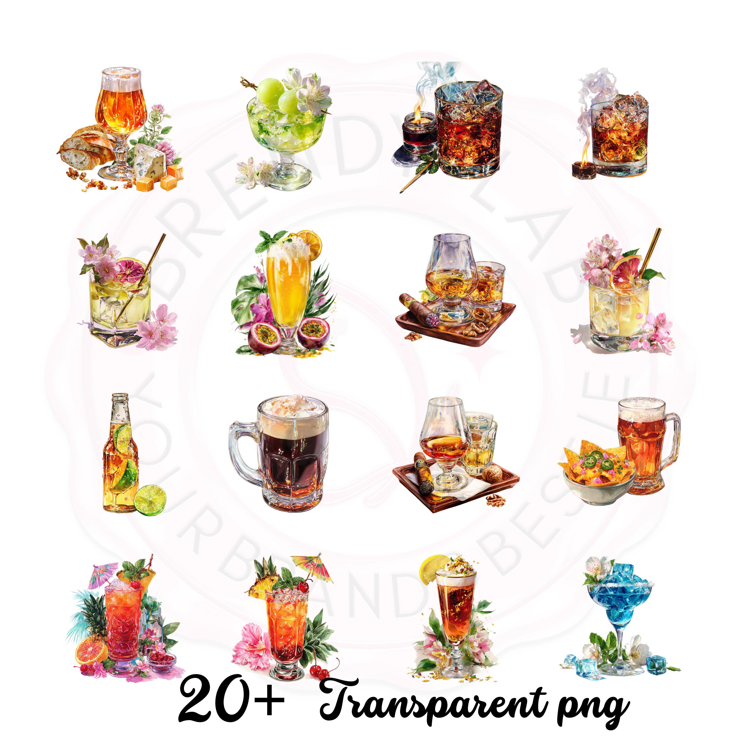 Watercolor Cocktail Clipart Bundle: Tropical Drinks, Wine, Beer