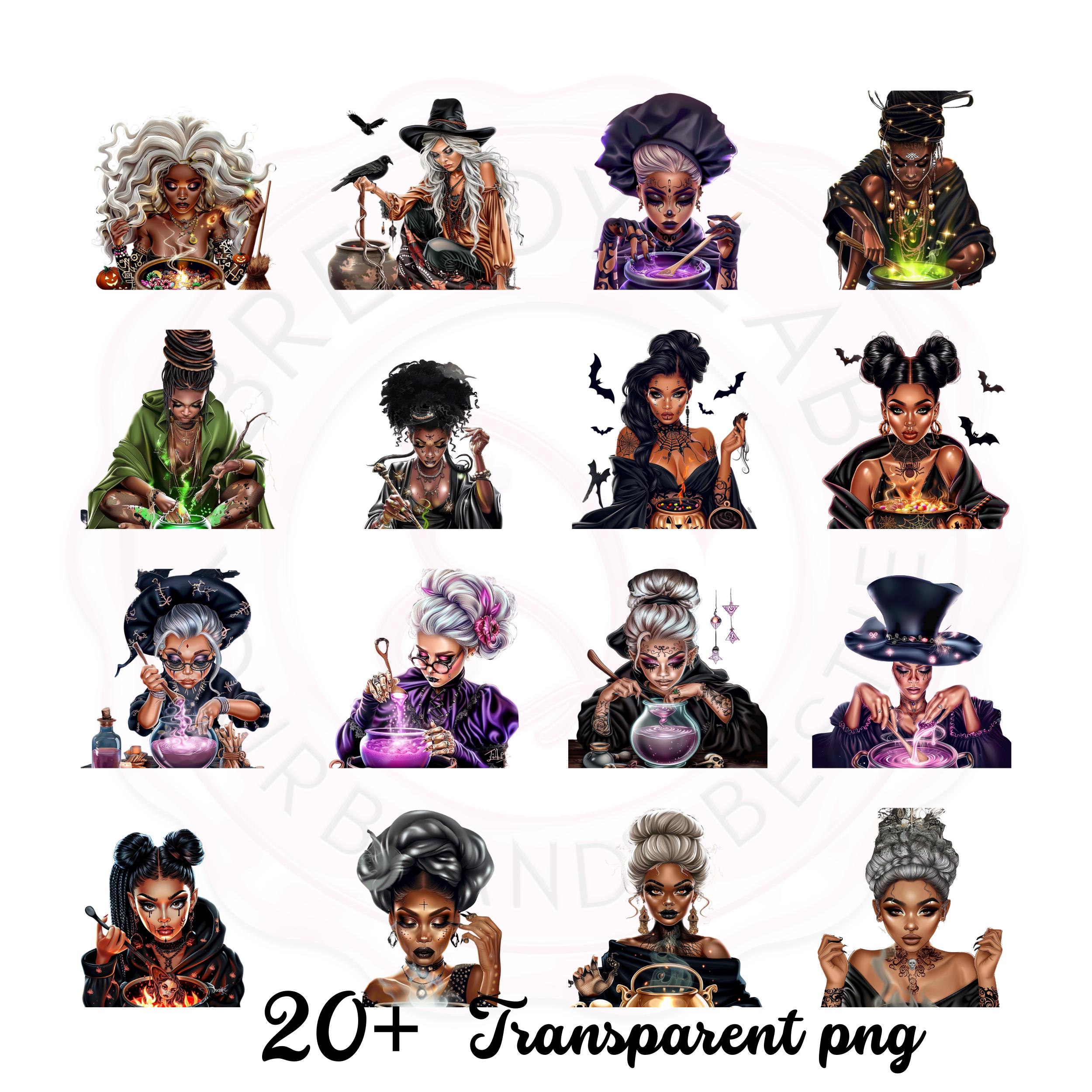 Witch Clipart Bundle: Black Witches Casting Spells - PNGs