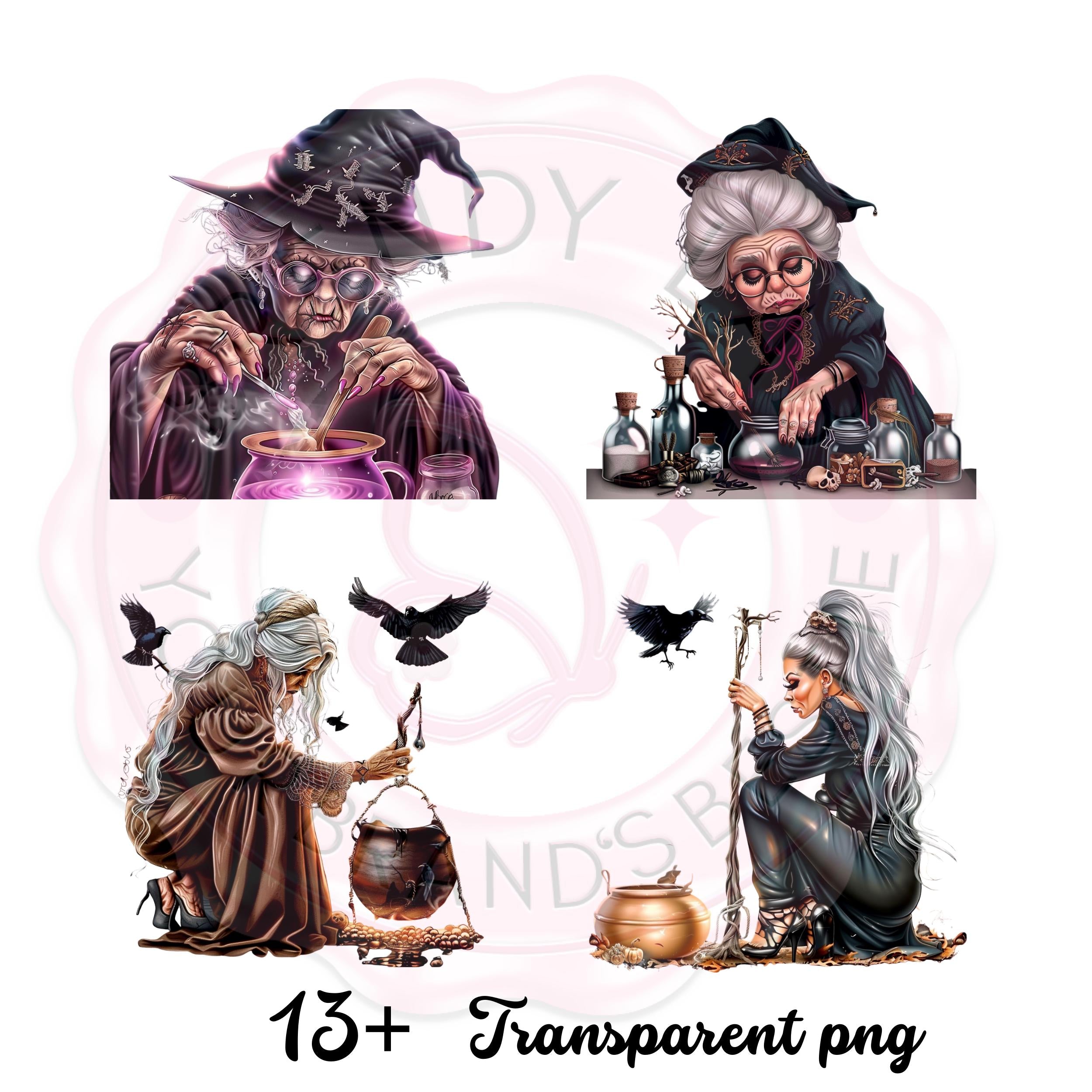 Creepy Witch Clipart Bundle: Gothic Halloween PNG Graphics