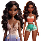 Crochet Fashion Girl Clipart Bundle: 3D Cartoon PNGs, Tropical Beach