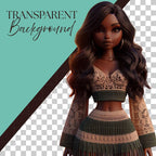 Crochet Fashion Girl Clipart Bundle: 3D Cartoon PNGs, Tropical Beach