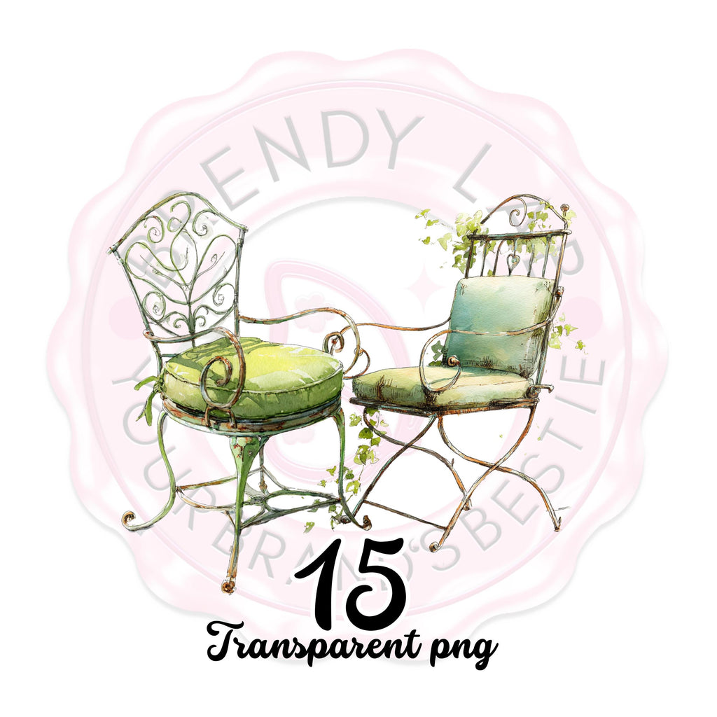 Vintage Green Chair Clipart Set: Manor Style PNG Illustrations 15 clipart