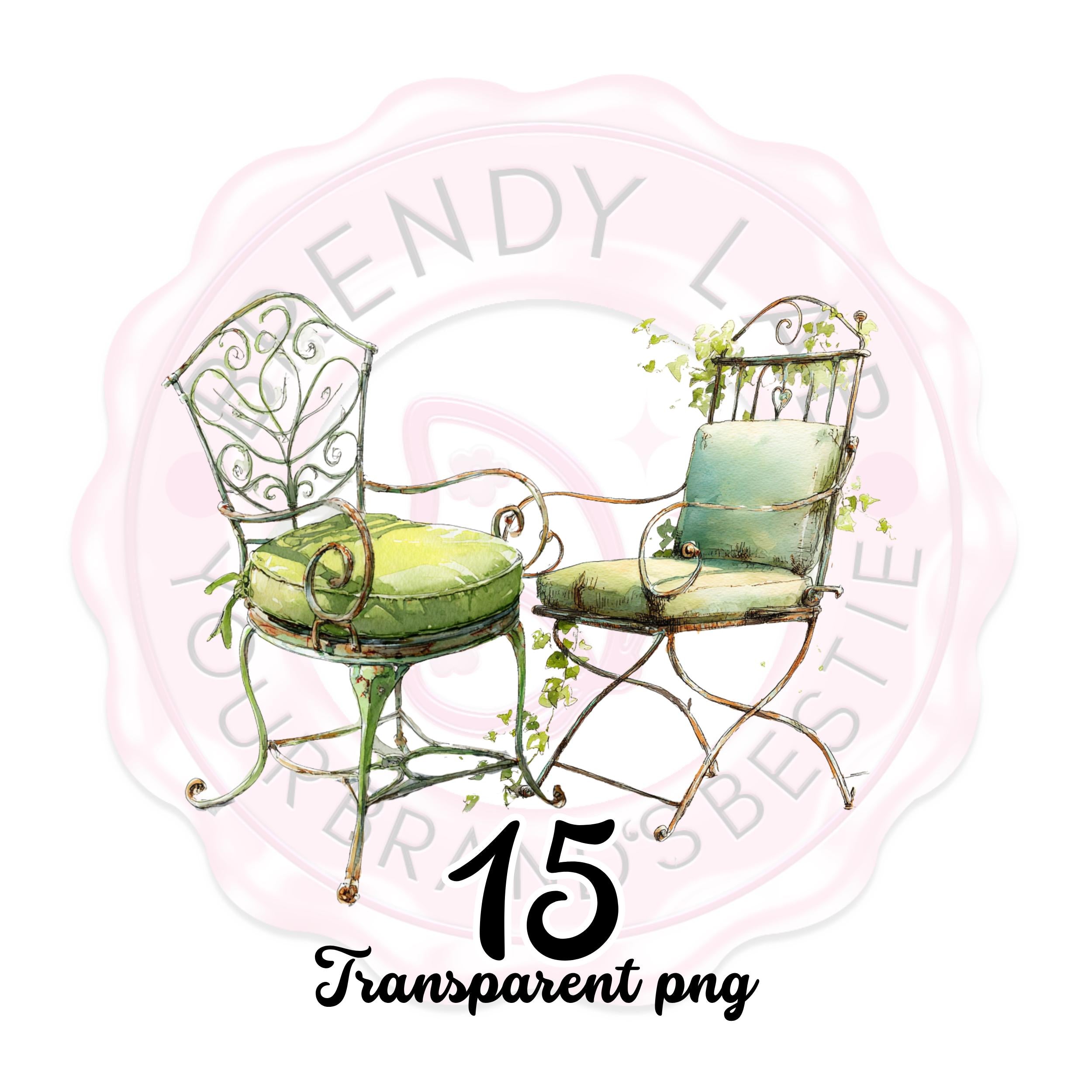 Vintage Green Chair Clipart Set: Manor Style PNG Illustrations 15 clipart