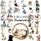 Watercolor Cat Clipart Bundle: Realistic Pet Portraits