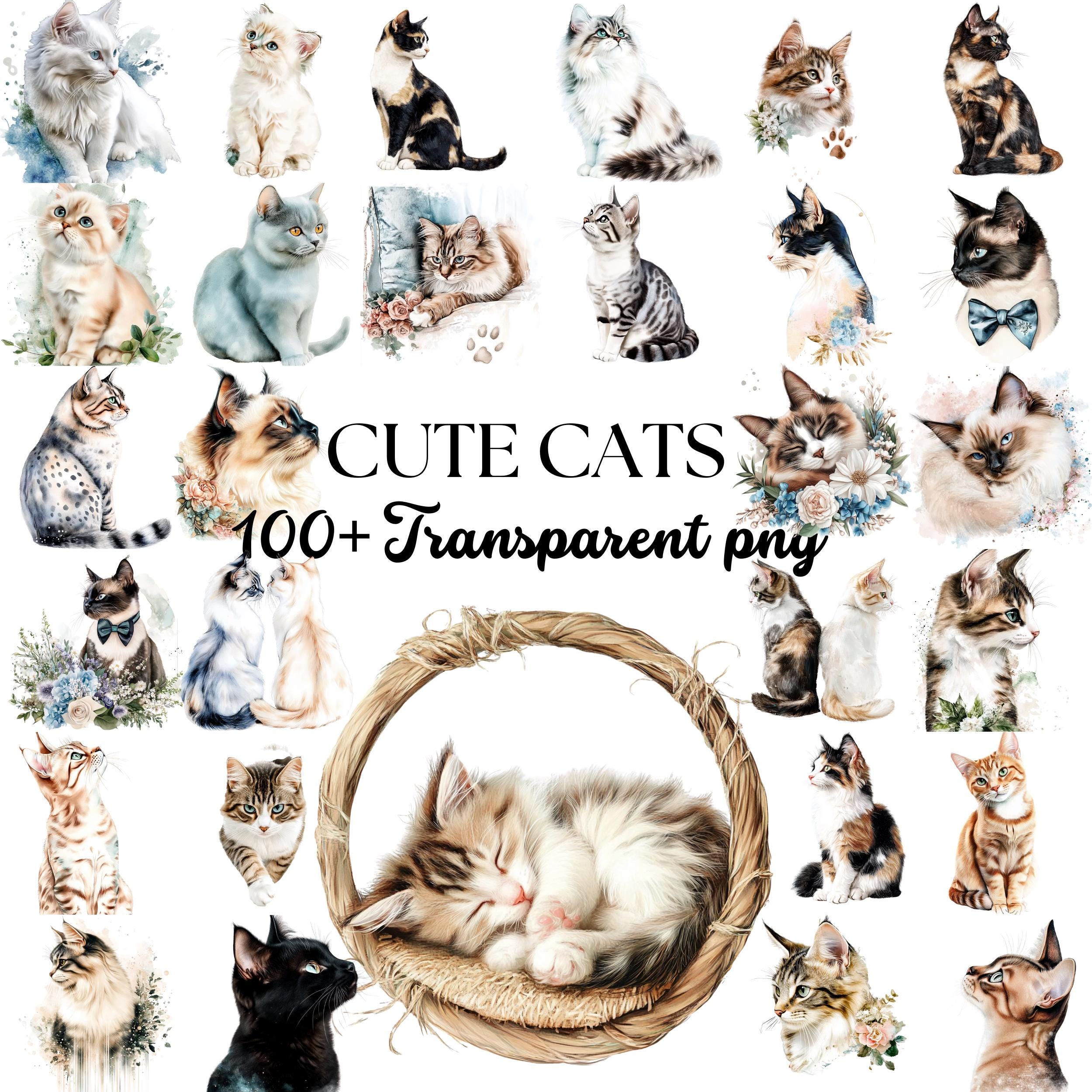 Watercolor Cat Clipart Bundle: Realistic Pet Portraits