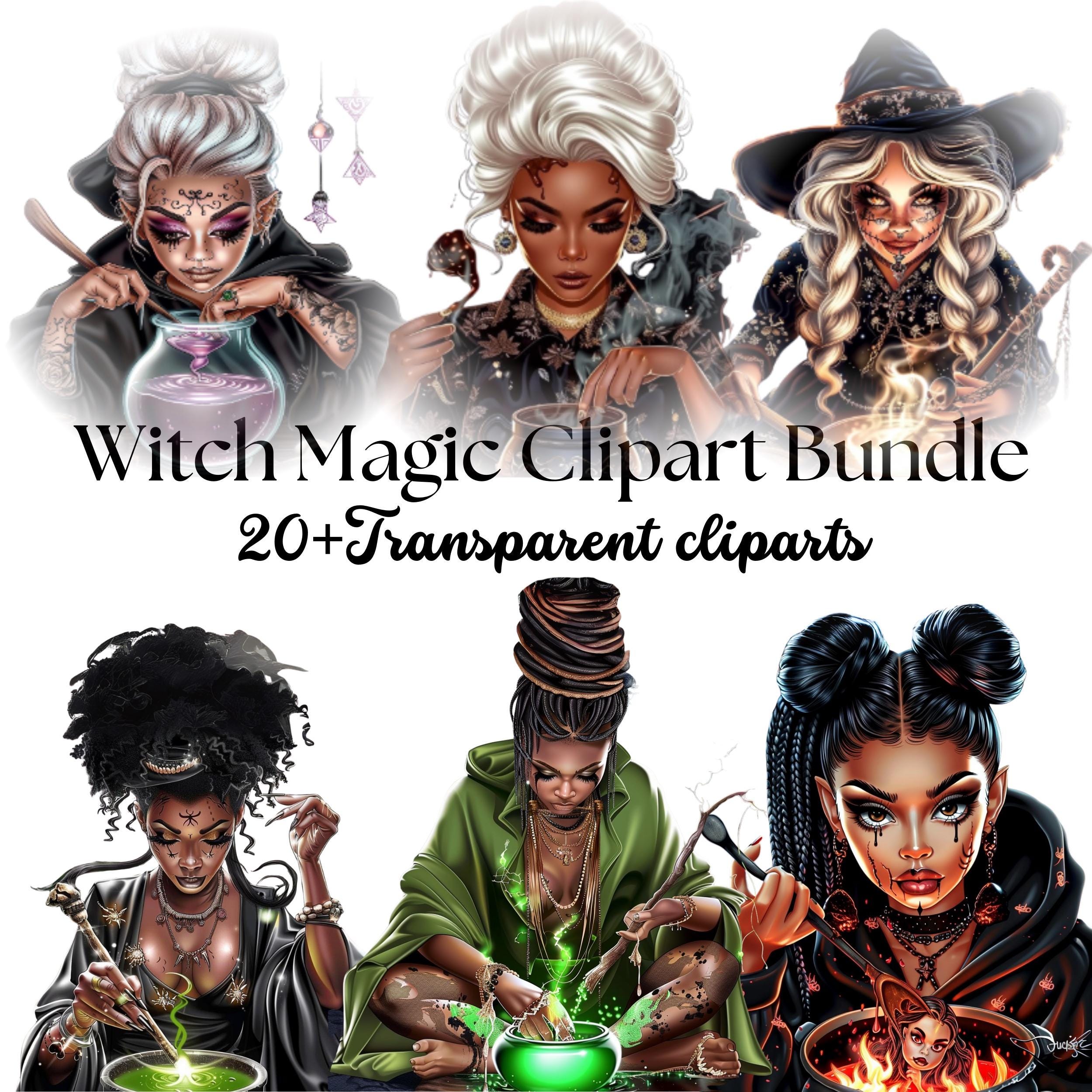 Witch Clipart Bundle: Black Witches Casting Spells - PNGs