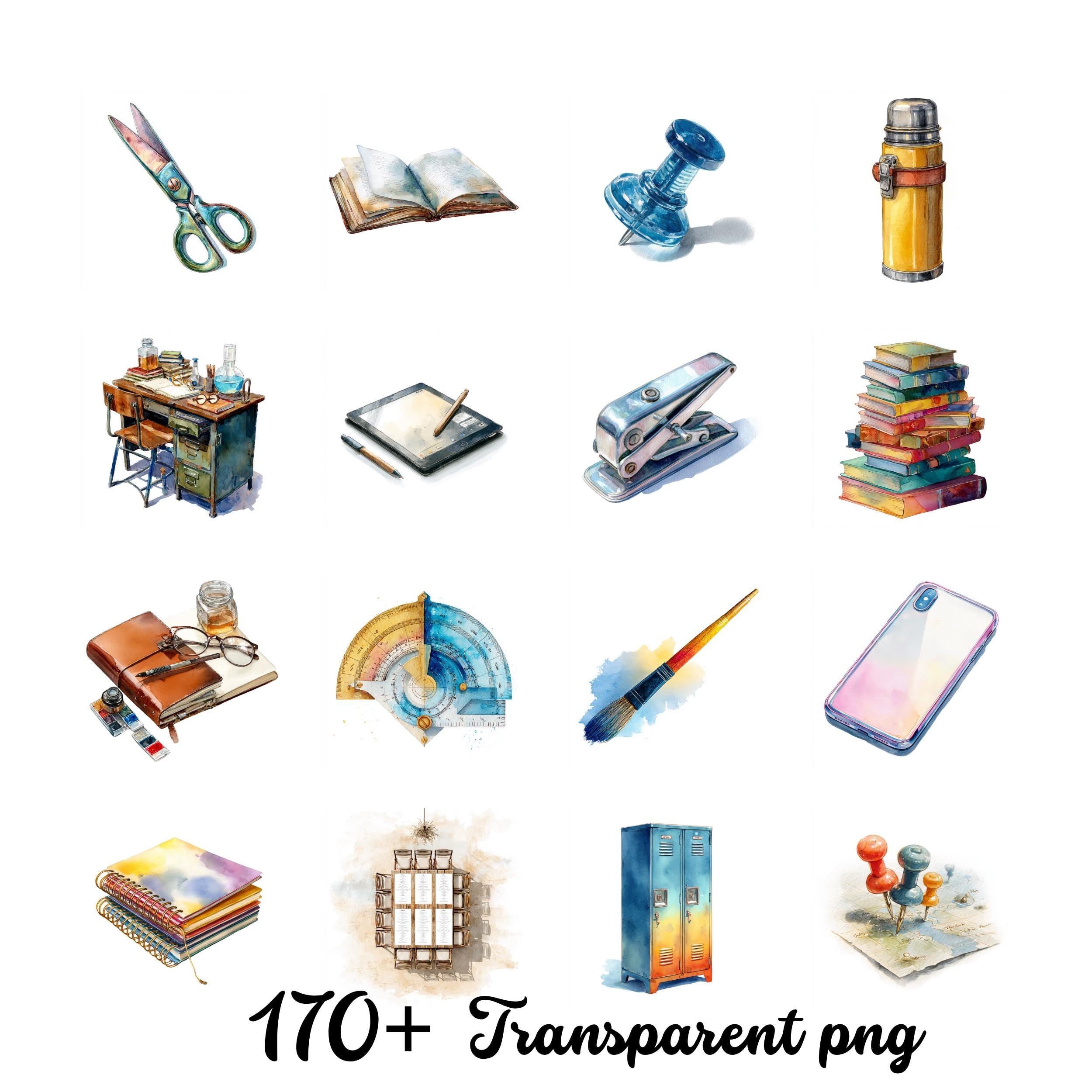 Watercolor School Clipart Bundle: 170+ PNG Graphics