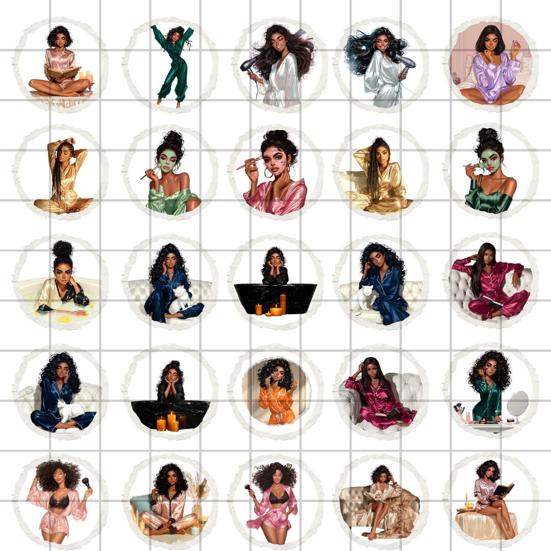 Black Women Selfcare Clipart PNG Bundle: Glam Goddess Illustrations