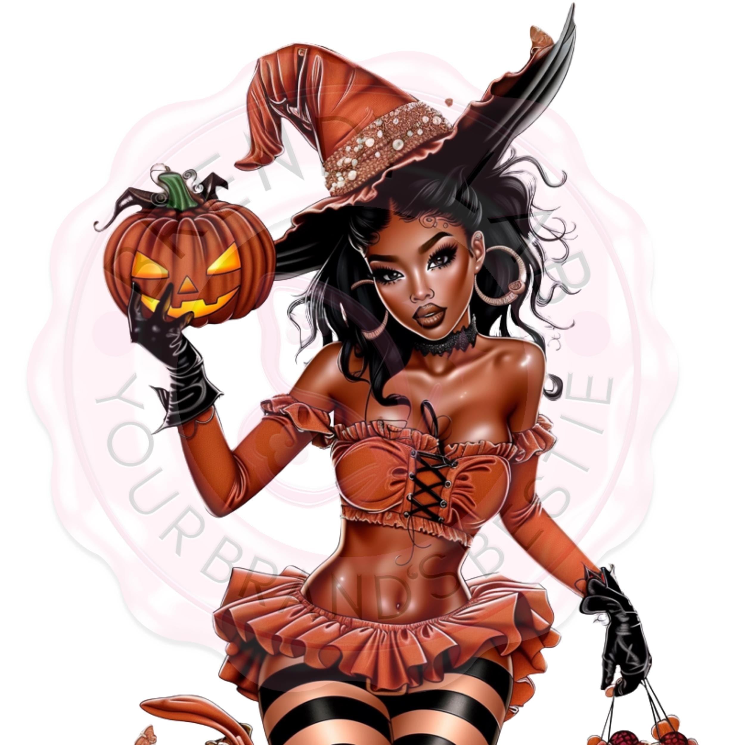 Black Girl Witch Clipart: Fall Fashion PNGs for Halloween