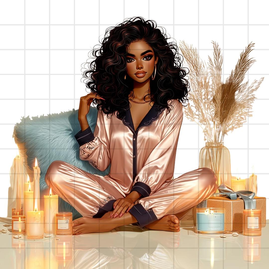 Black Women Selfcare Clipart PNG Bundle: Glam Goddess Illustrations