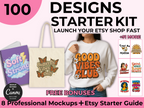 Etsy Shop Starter Kit – 100 Ready-to-Use Designs + Free Etsy Success Guide + Mockups