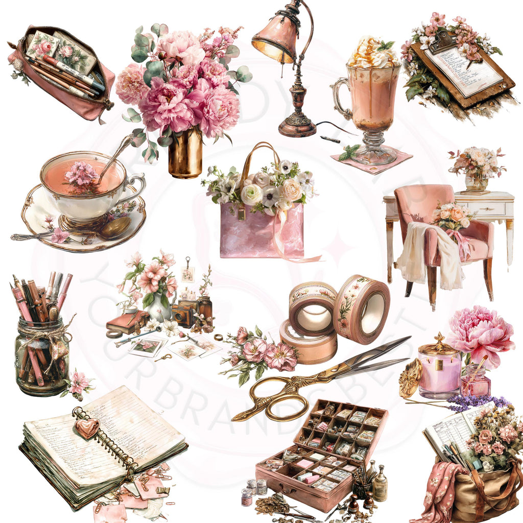 Watercolor Planner Clipart Bundle: Cozy Lifestyle PNG Graphics