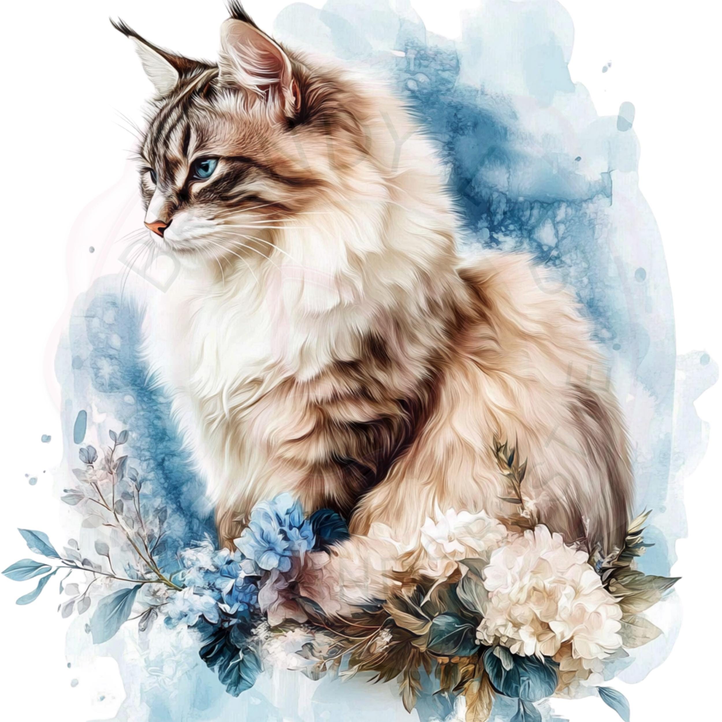 Watercolor Cat Clipart Bundle: Realistic Pet Portraits