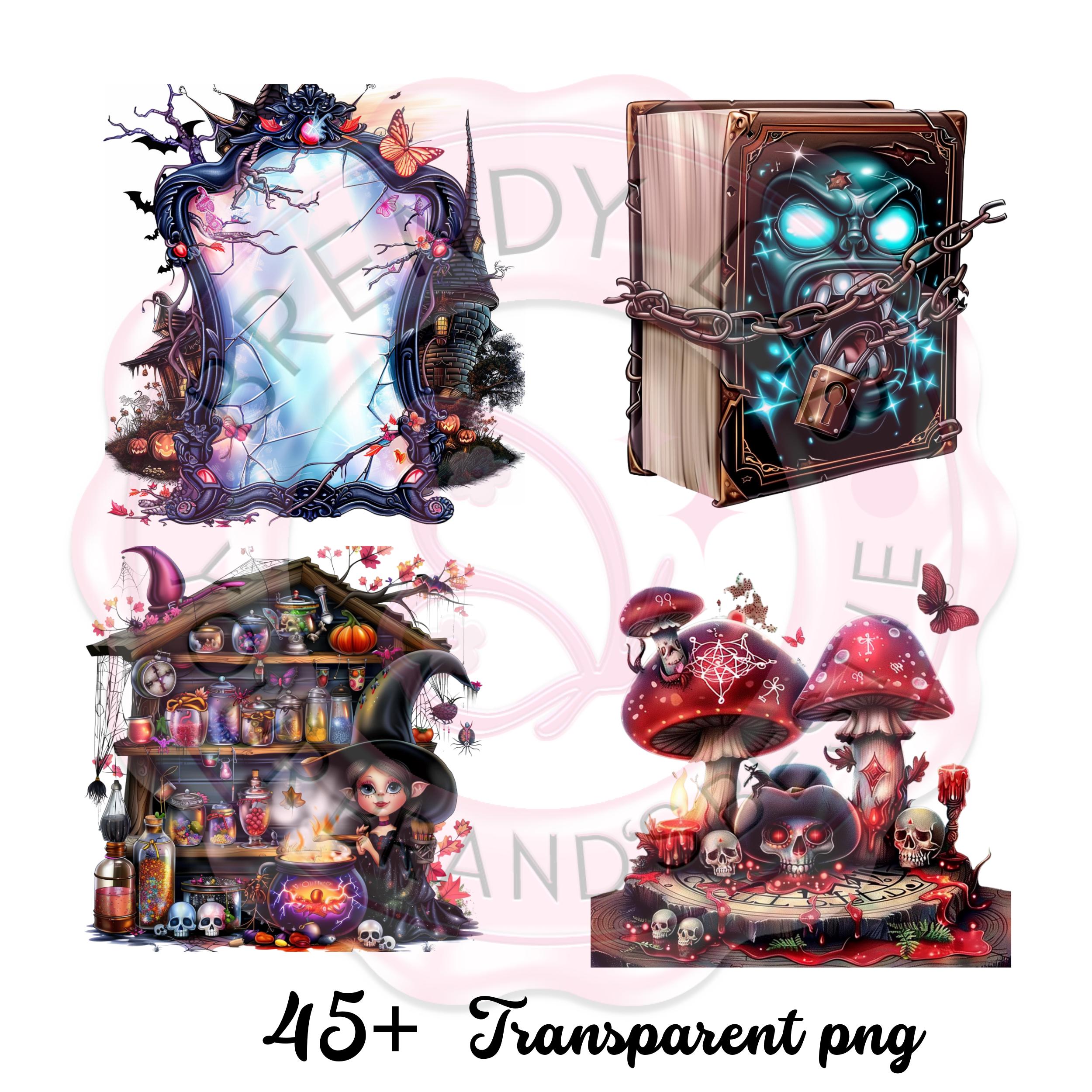 Halloween Clipart Mega Bundle: Gothic Spellbooks, Potions, Black Cats (Digital Download PNG)