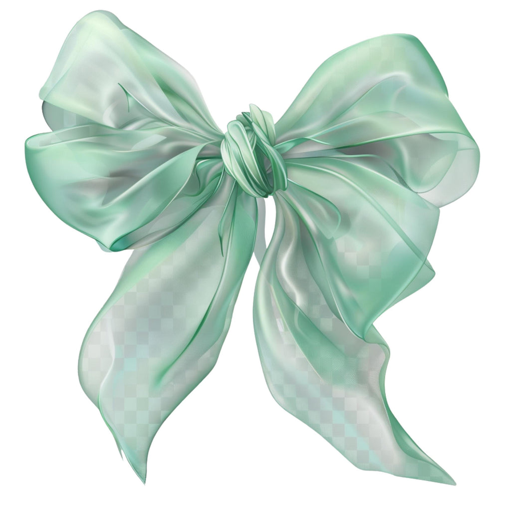 Watercolor Green Bow Clipart Bundle: Satin Ribbon PNG Graphics