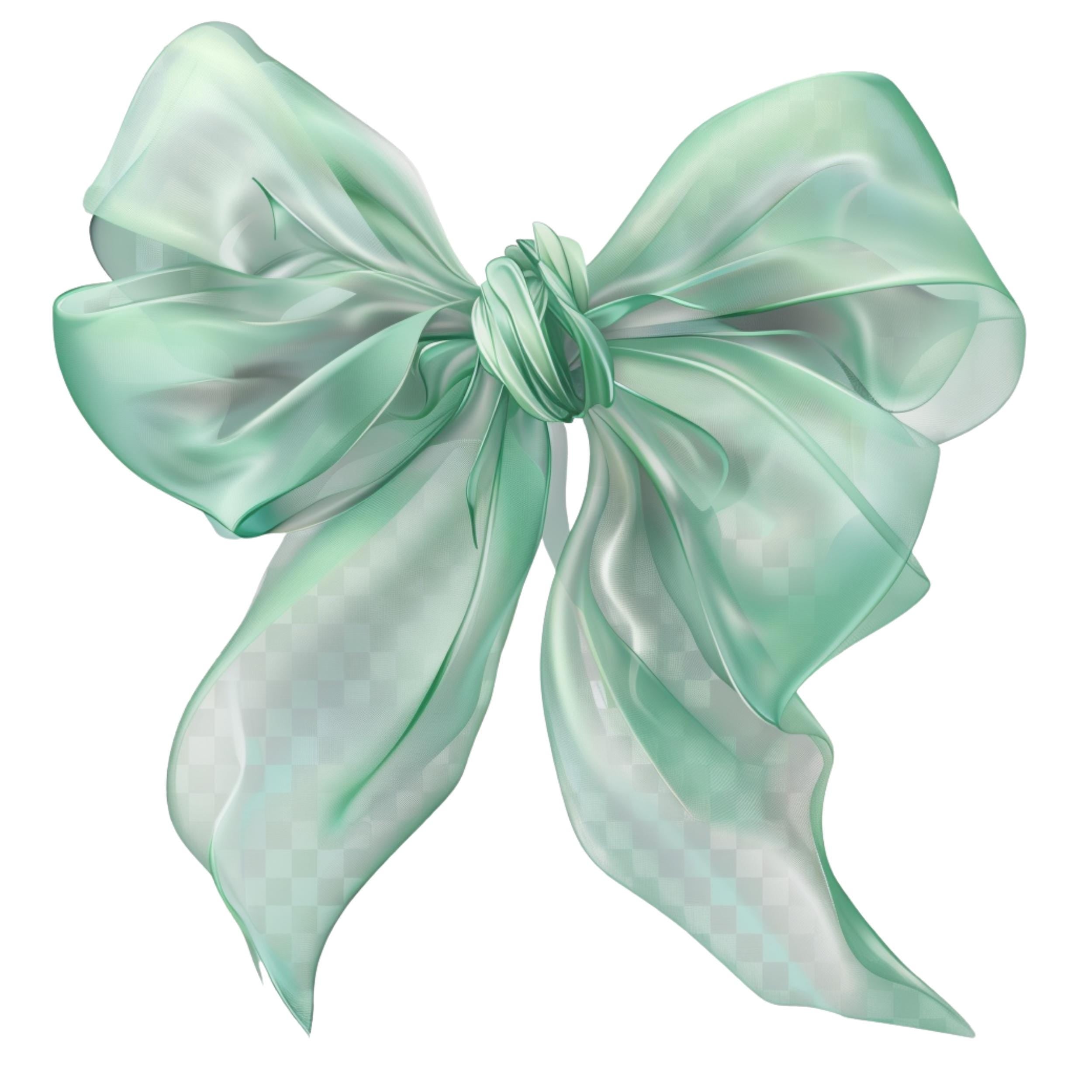 Watercolor Green Bow Clipart Bundle: Satin Ribbon PNG Graphics