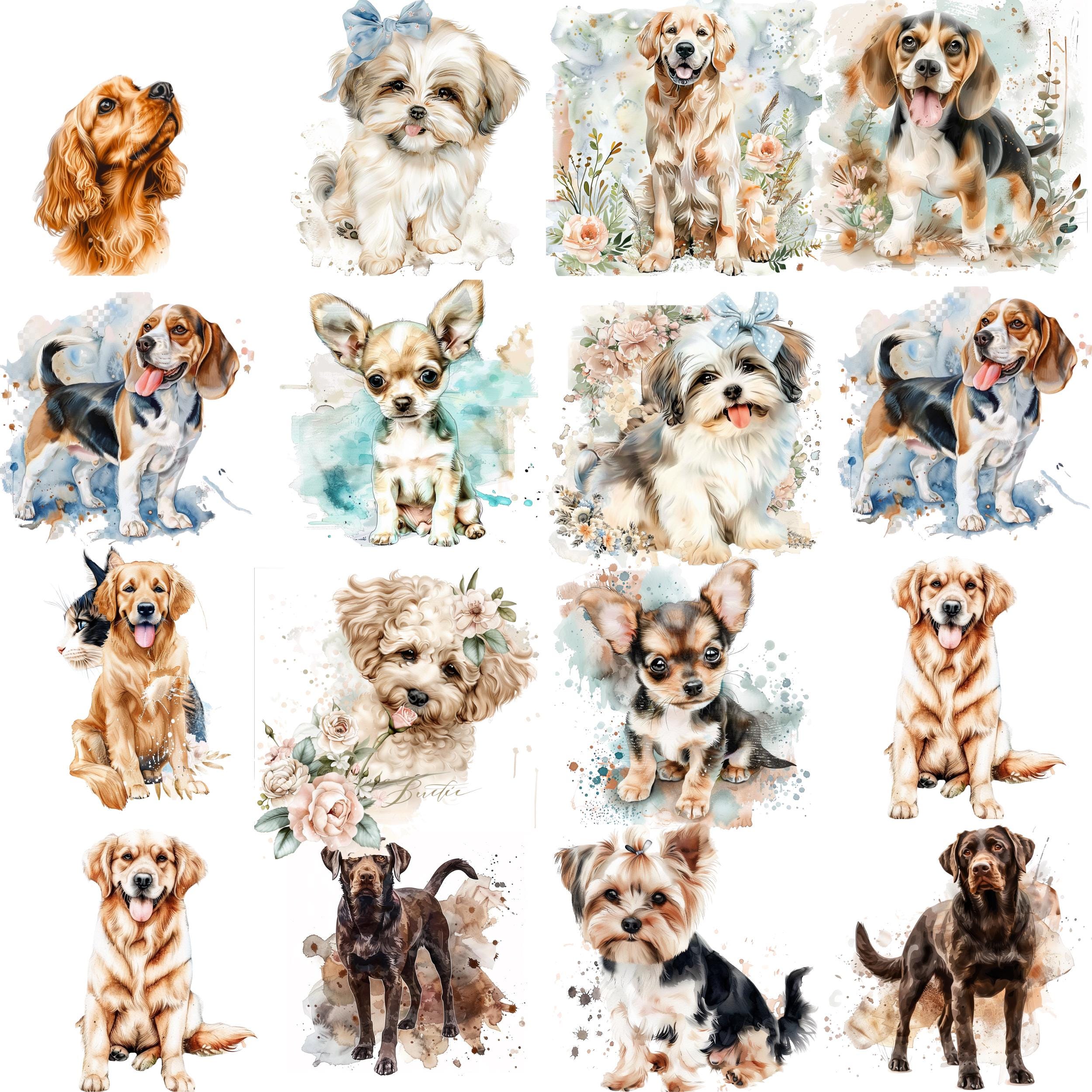 Watercolor Dog Clipart Bundle: 90+ Puppy PNGs, Pet Lover Design