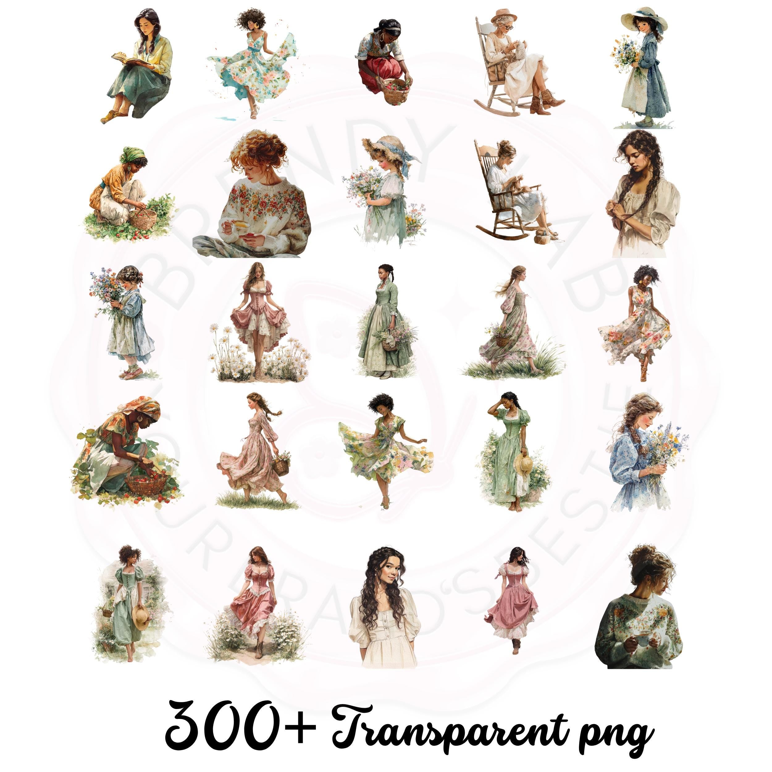 Watercolor Cottagecore Clipart Mega Bundle: 300+ Rustic Illustrations