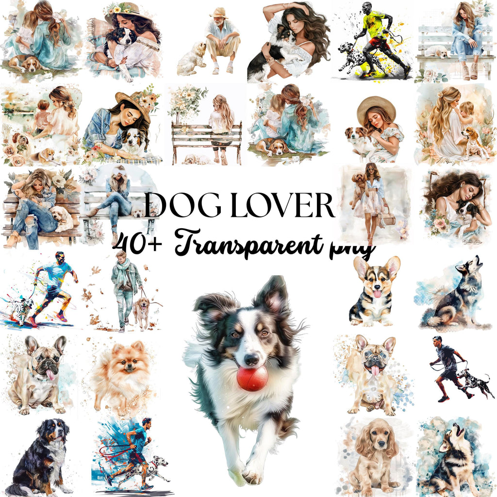 Watercolor Dog Mom & Dad Clipart Bundle: 45+ PNG Family Pet Art