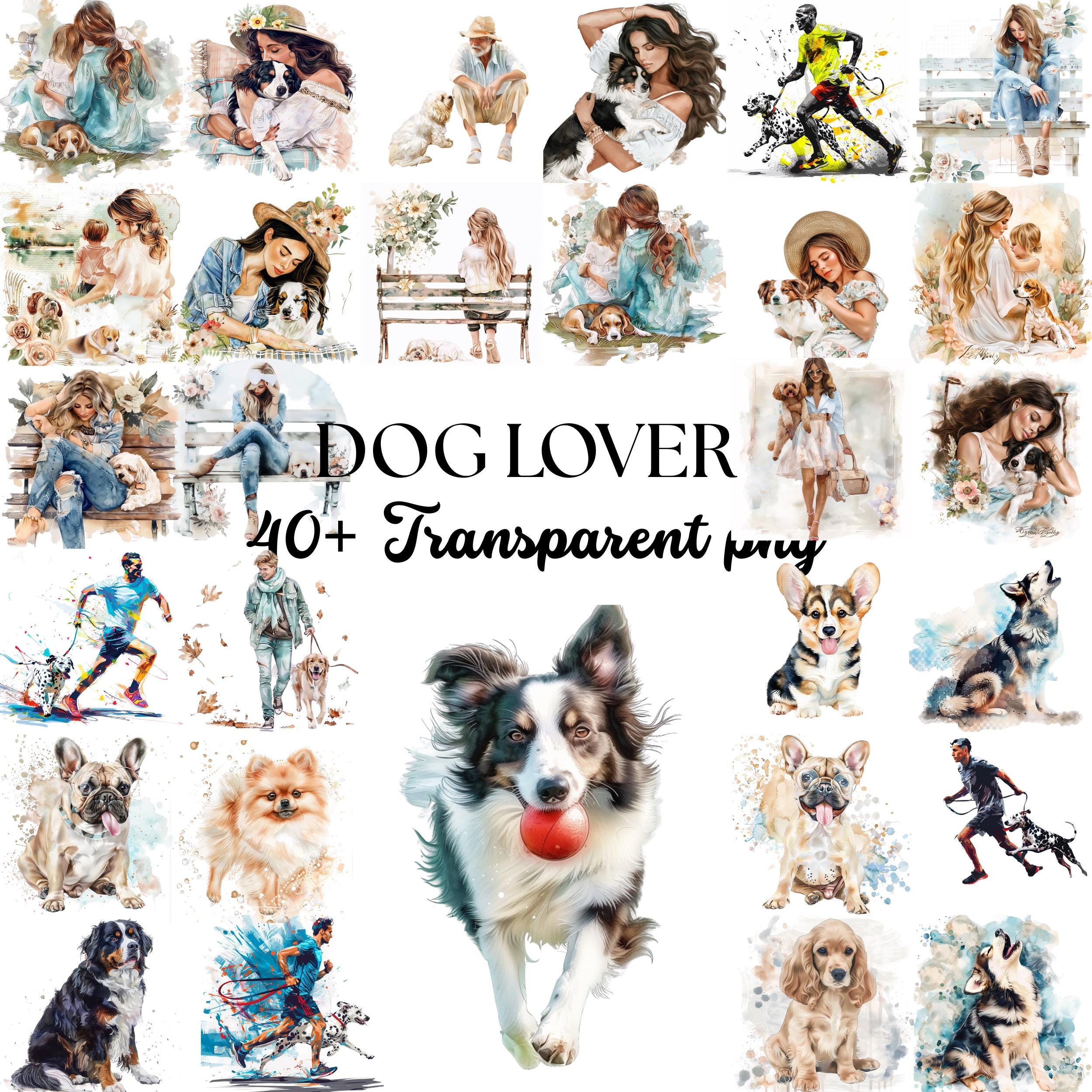 Watercolor Dog Mom & Dad Clipart Bundle: 45+ PNG Family Pet Art