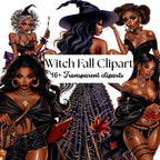 Black Girl Witch Clipart: Fall Fashion PNGs for Halloween