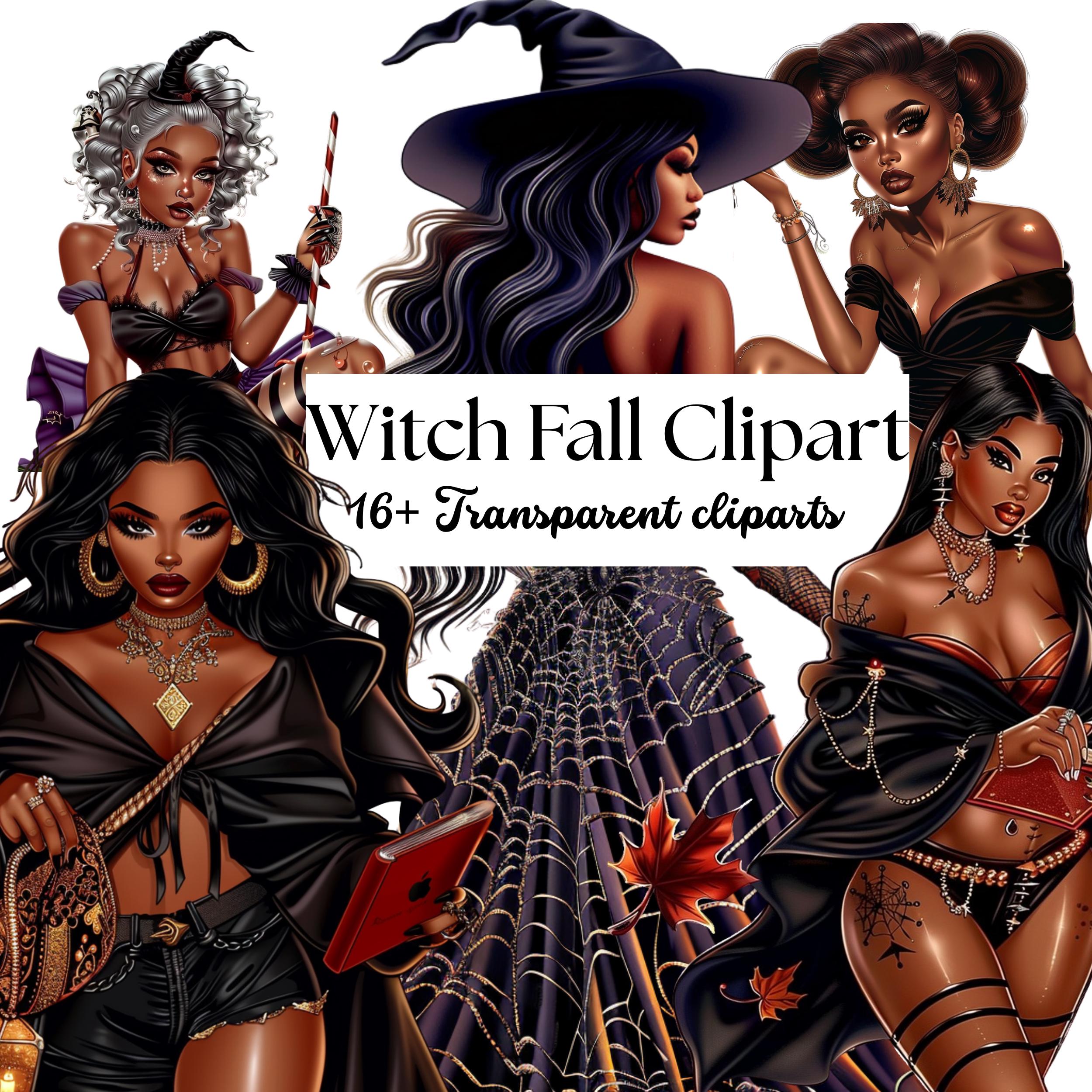 Black Girl Witch Clipart: Fall Fashion PNGs for Halloween