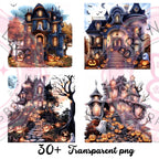 Haunted House Clipart Bundle: 30+ Spooky Halloween PNG Graphics