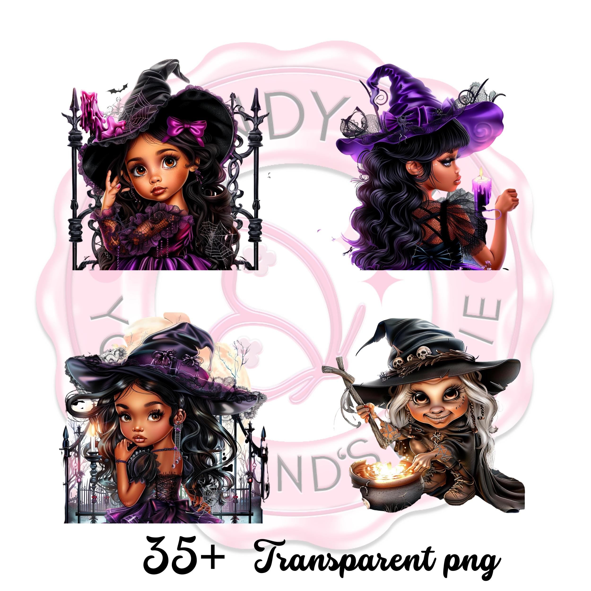 Chibi Halloween Clipart Bundle , 25 + Cute Witch & Gothic Characters for Sublimation, Crafts, Stickers, Cards, Scrapbooking , journaling