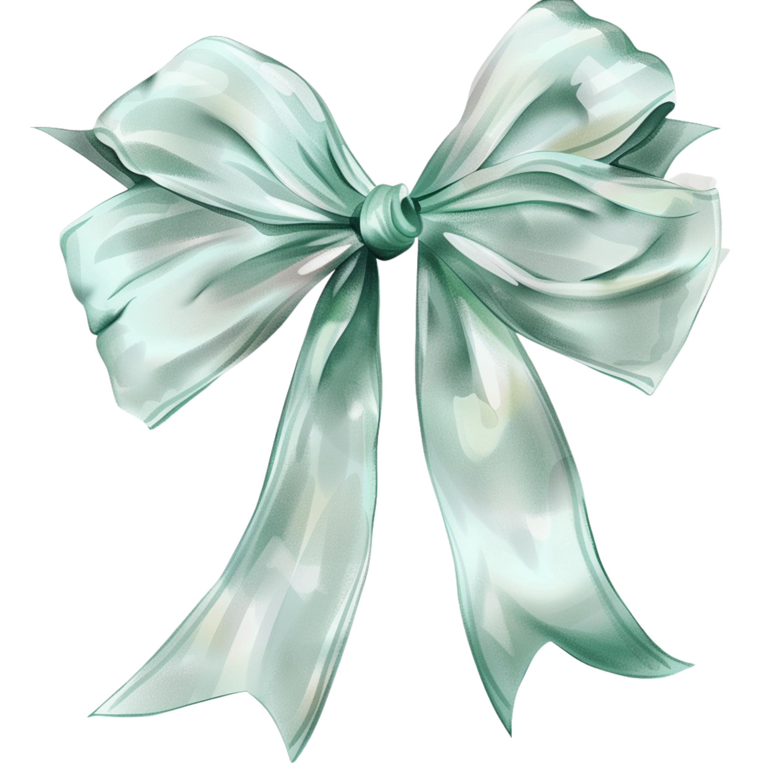 Watercolor Green Bow Clipart Bundle: Satin Ribbon PNG Graphics