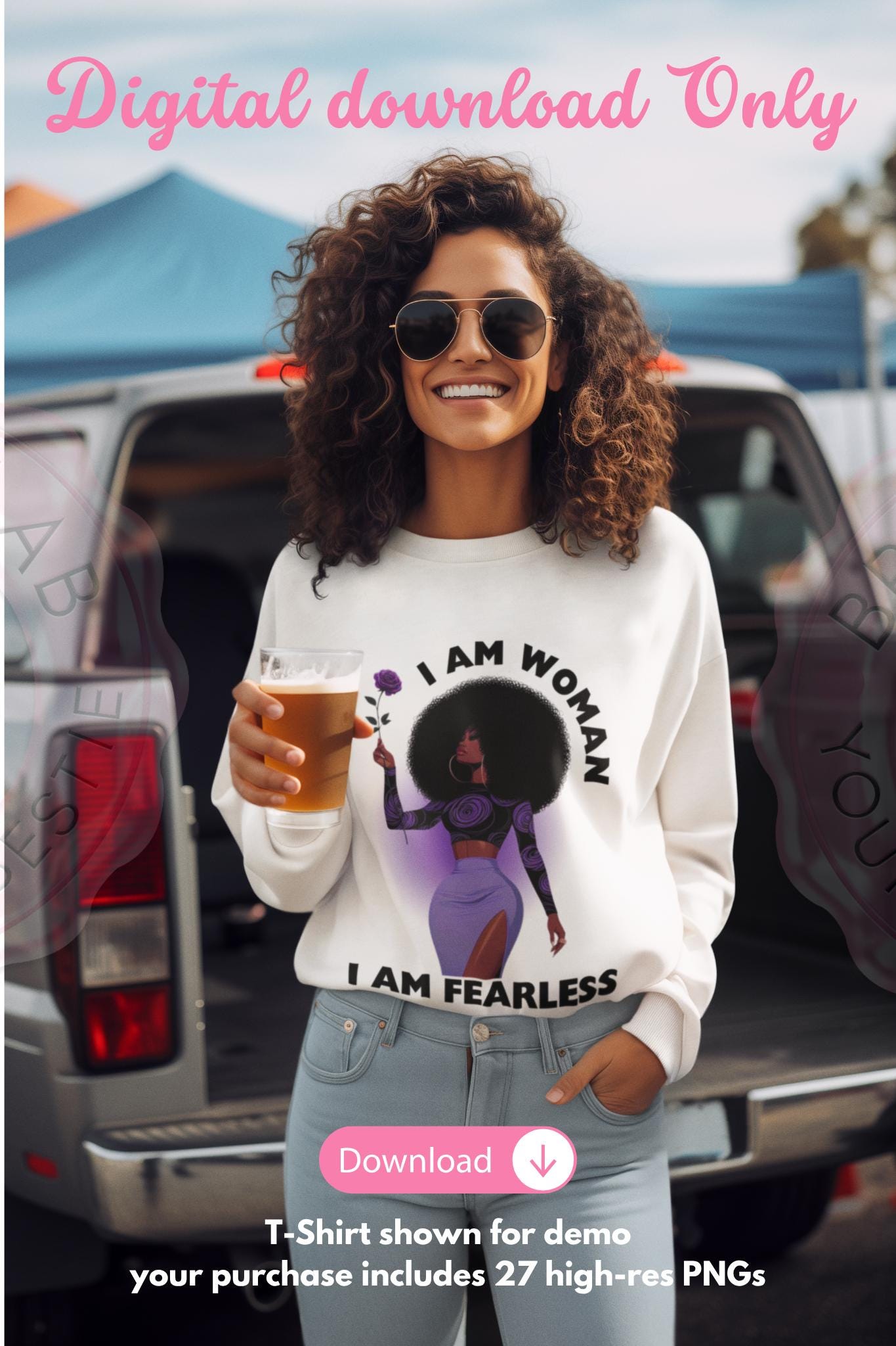 Black Woman Afro Art: Confident Fashion Girl PNG Clipart Bundle