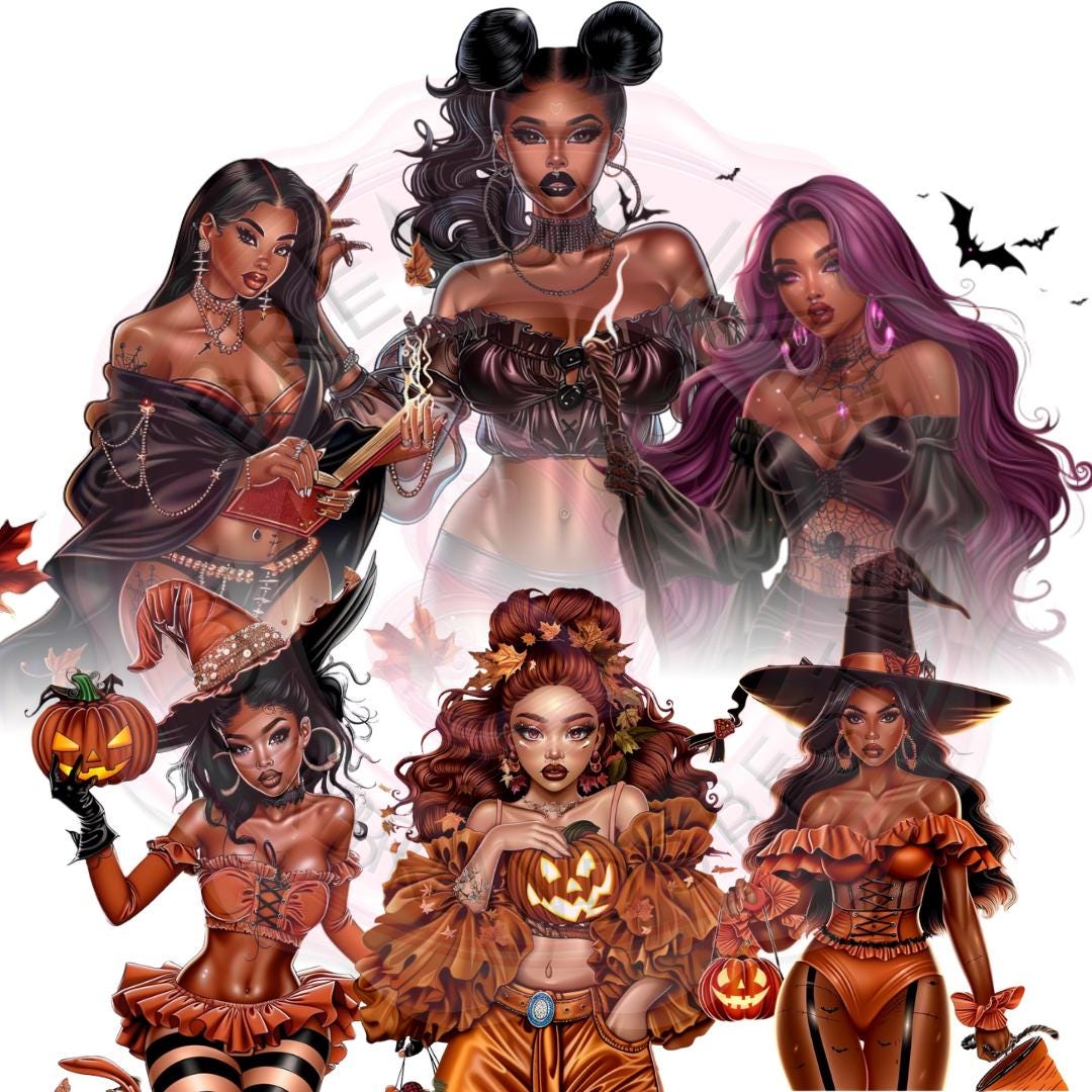 Black Girl Witch Clipart: Luxe Halloween PNG Bundle