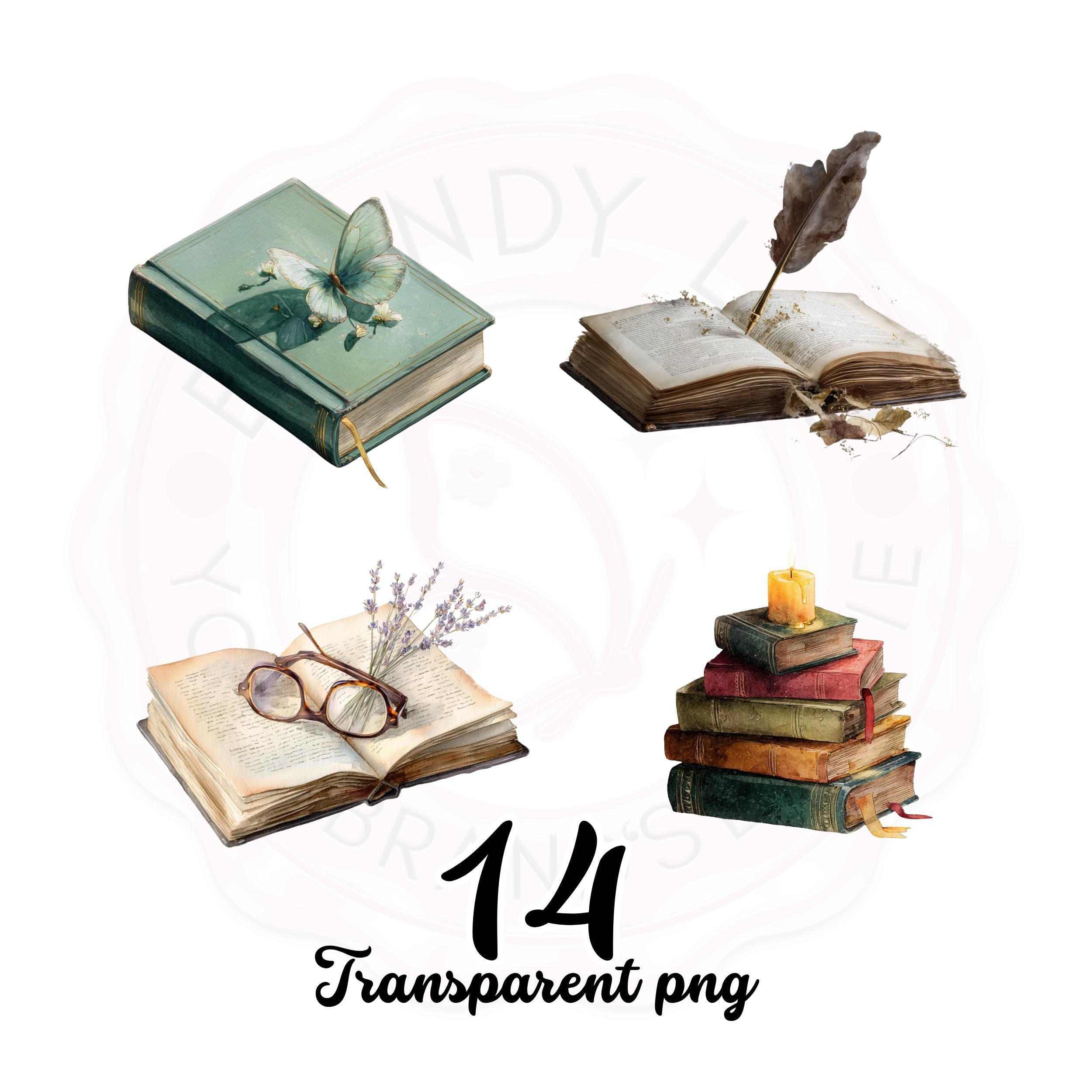 Watercolor Fantasy Book Clipart Set: Enchanted Vintage Style