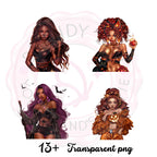 Black Girl Witch Clipart: Fall Fashion PNGs for Halloween