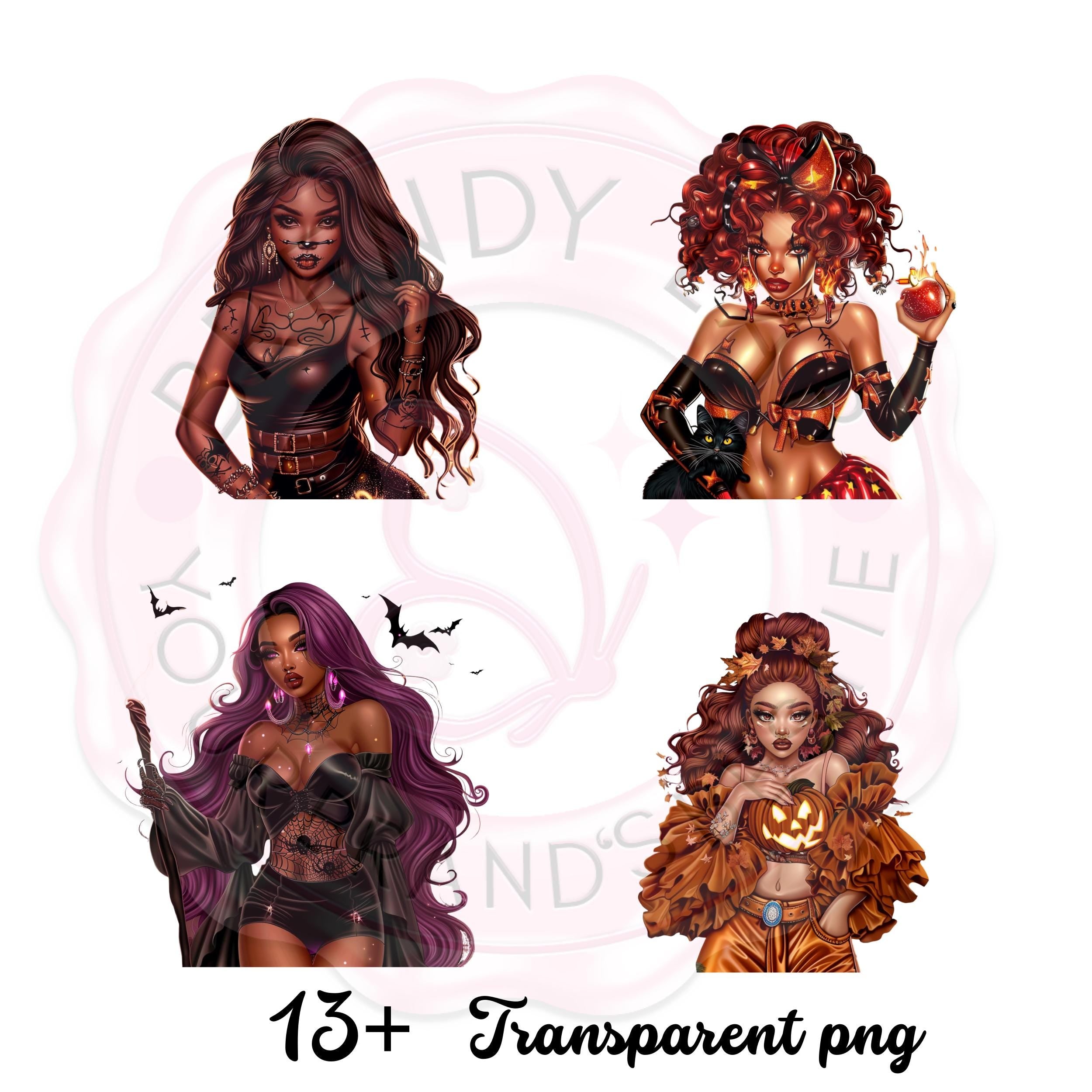 Black Girl Witch Clipart: Fall Fashion PNGs for Halloween