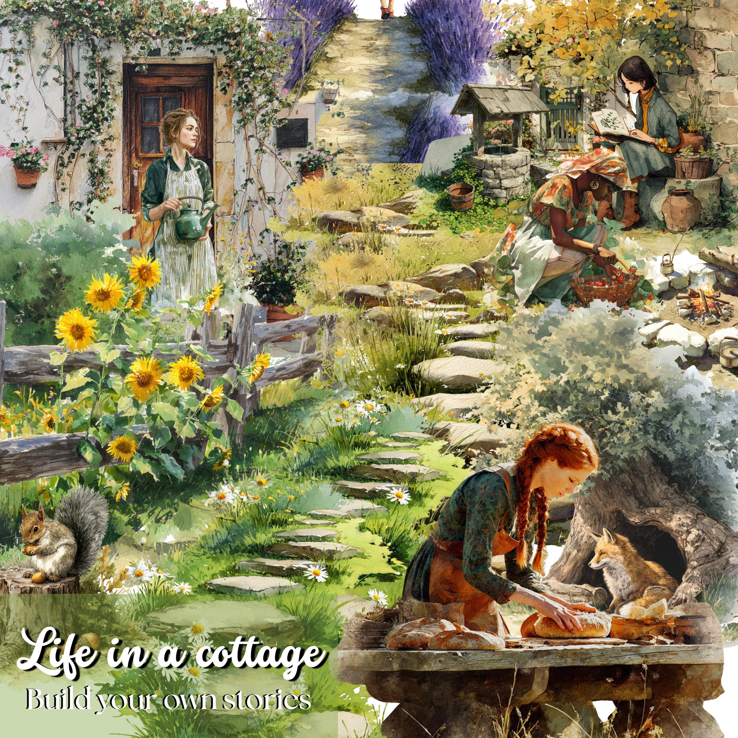 Watercolor Cottagecore Clipart Mega Bundle: 300+ Rustic Illustrations