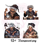 Creepy Witch Clipart Bundle: Gothic Halloween PNG Graphics