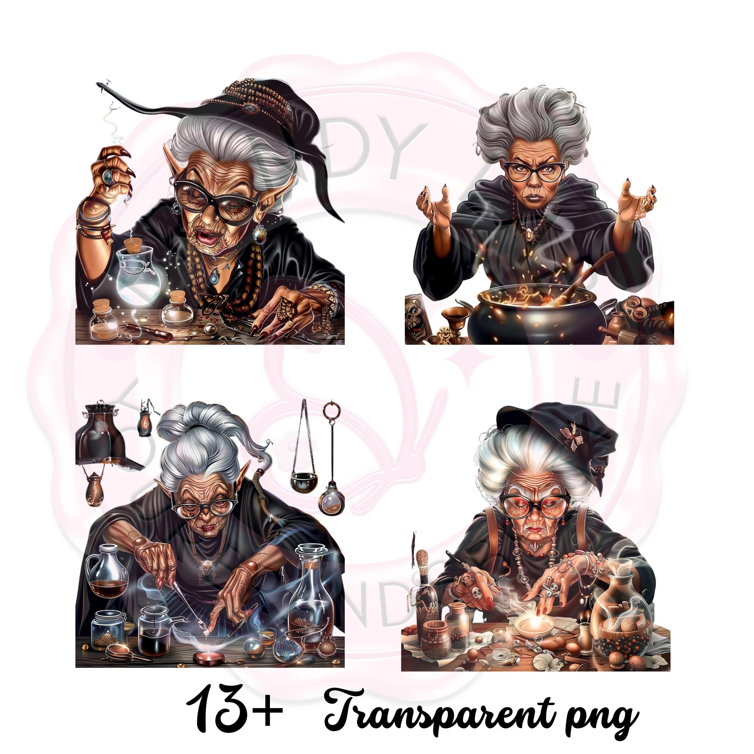 Creepy Witch Clipart Bundle: Gothic Halloween PNG Graphics