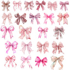 Watercolor Pink Bow Clipart Bundle: Satin & Ribbon PNG Graphics
