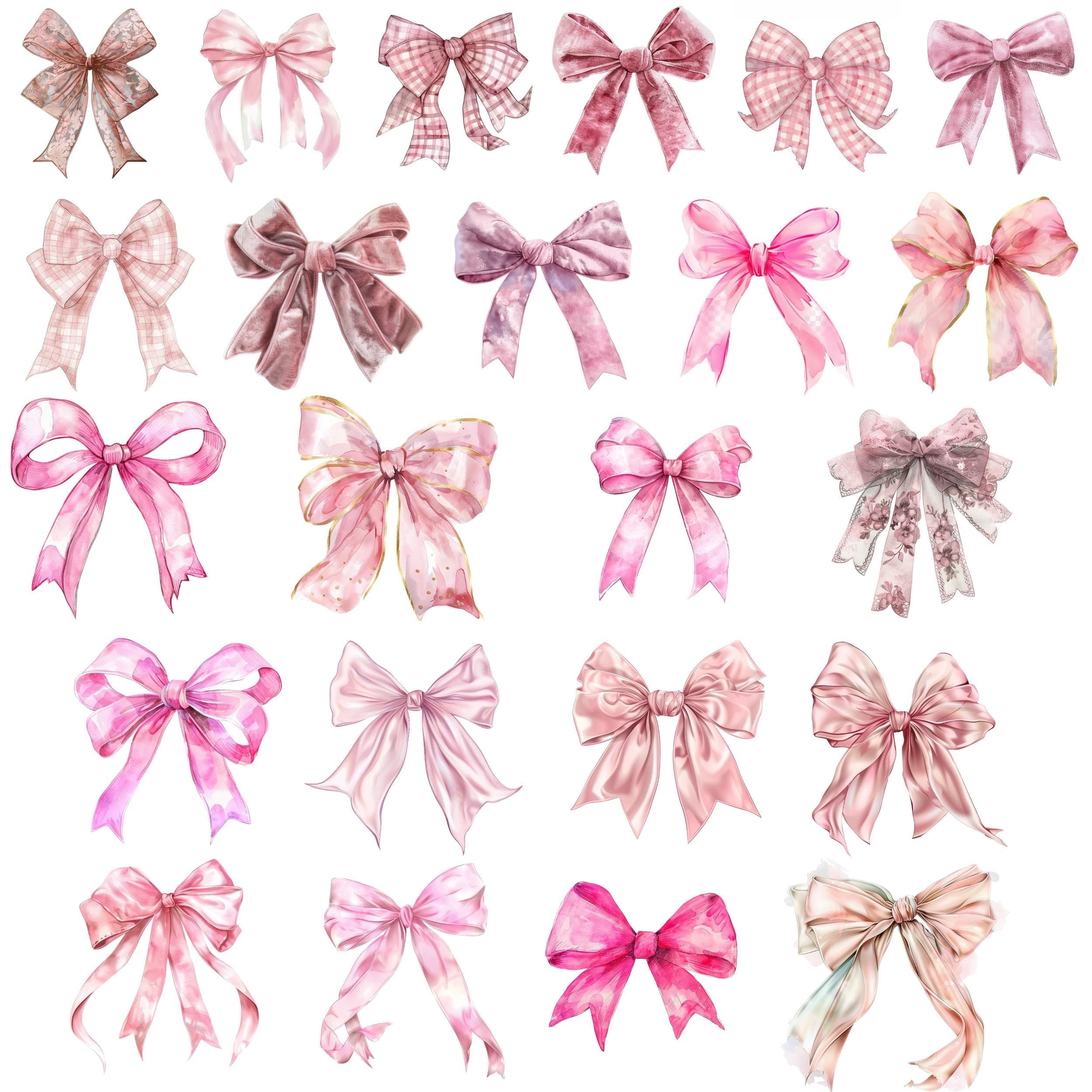 Watercolor Pink Bow Clipart Bundle: Satin & Ribbon PNG Graphics