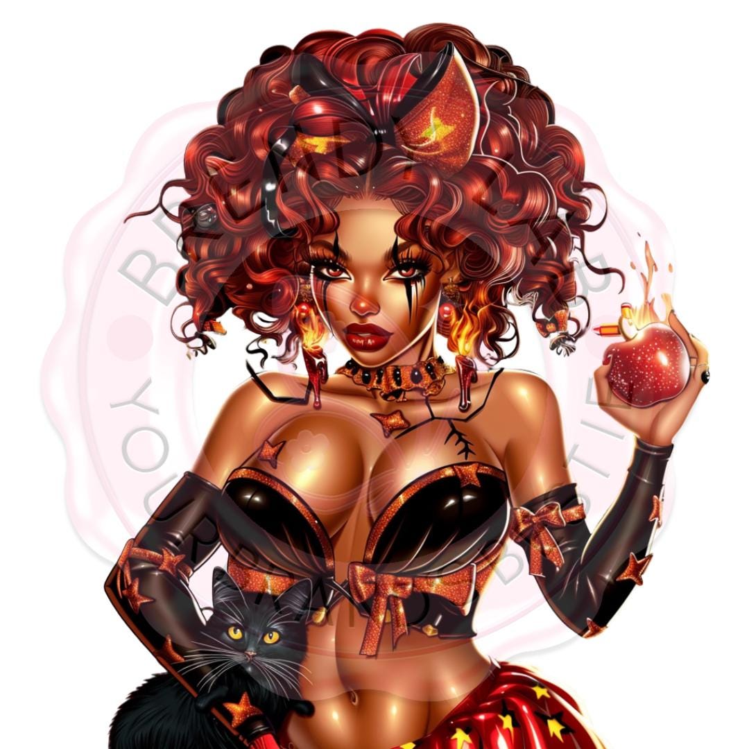 Witchy Black Girl Halloween Clipart: Glam PNG Bundle
