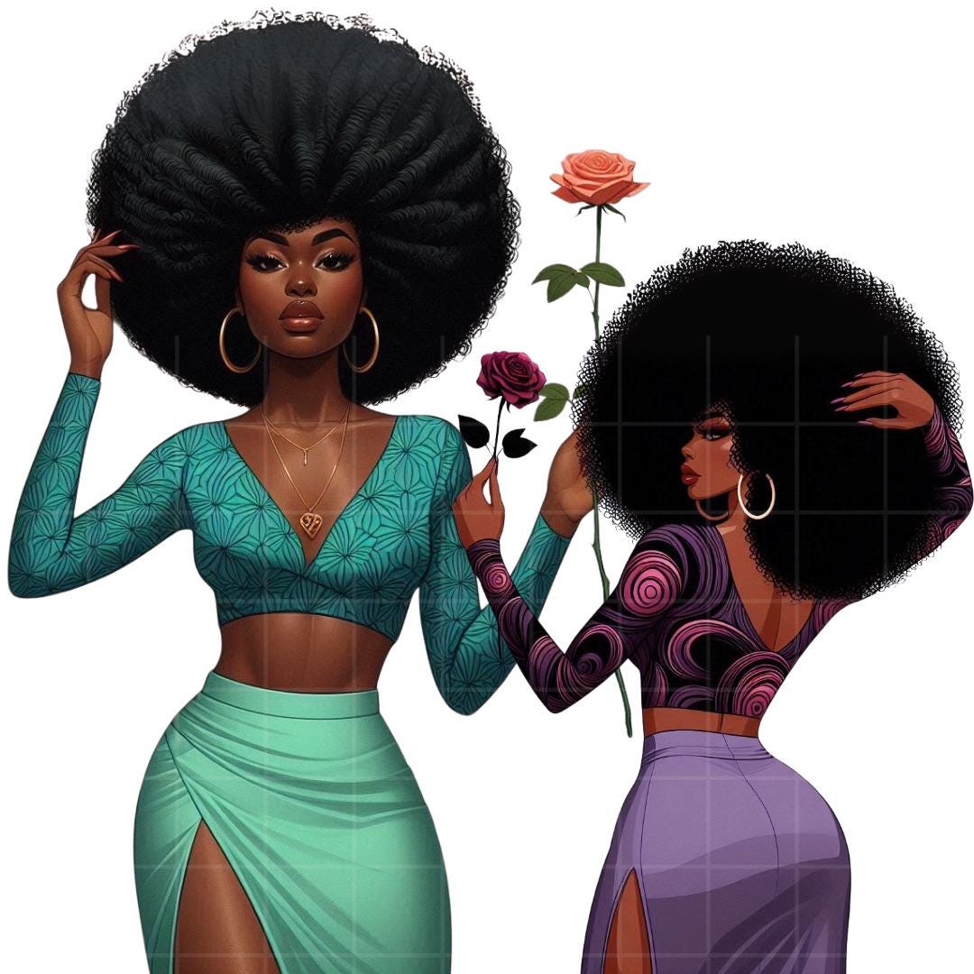 Black Woman Afro Art: Confident Fashion Girl PNG Clipart Bundle